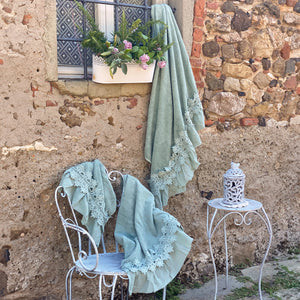 Telo Bagno in Spugna di Cotone con Balza in Cotone Stonewashed - Ophelia