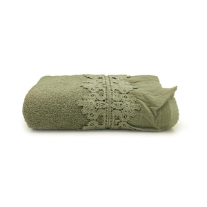 Telo Bagno in Spugna di Cotone con Balza in Cotone Stonewashed - Ophelia