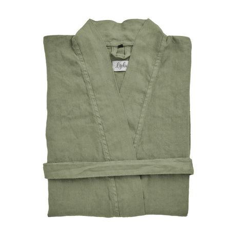 Accappatoio Kimono in Panamà di Puro LINO - Panamà Accappatoio Lisola Verde (Bosco) Small/Medium 