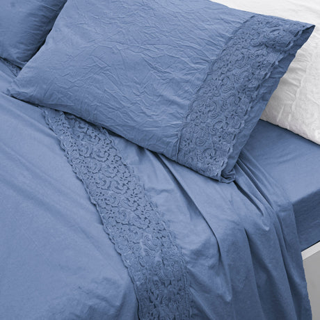 Completo Copripiumino 100% Puro Cotone StoneWashed - Bristol Copripiumino Creole Home Singolo Blu 