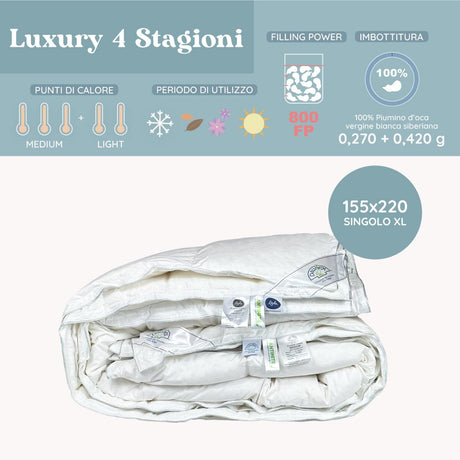 Daunex Siberian Luxury Piumino 4 Stagioni Piumino d'oca Daunex 155 x 220 (Singolo Extra Lungo) 