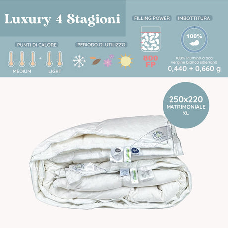 Daunex Siberian Luxury Piumino 4 Stagioni Piumino d'oca Daunex 250 x 220 (Matrimoniale Extra Lungo) 