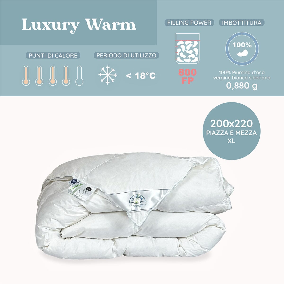 Daunex Siberian Luxury Piumino Warm Piumino d'oca Daunex 200 x 220 (Piazza e Mezza Extra Lungo) 