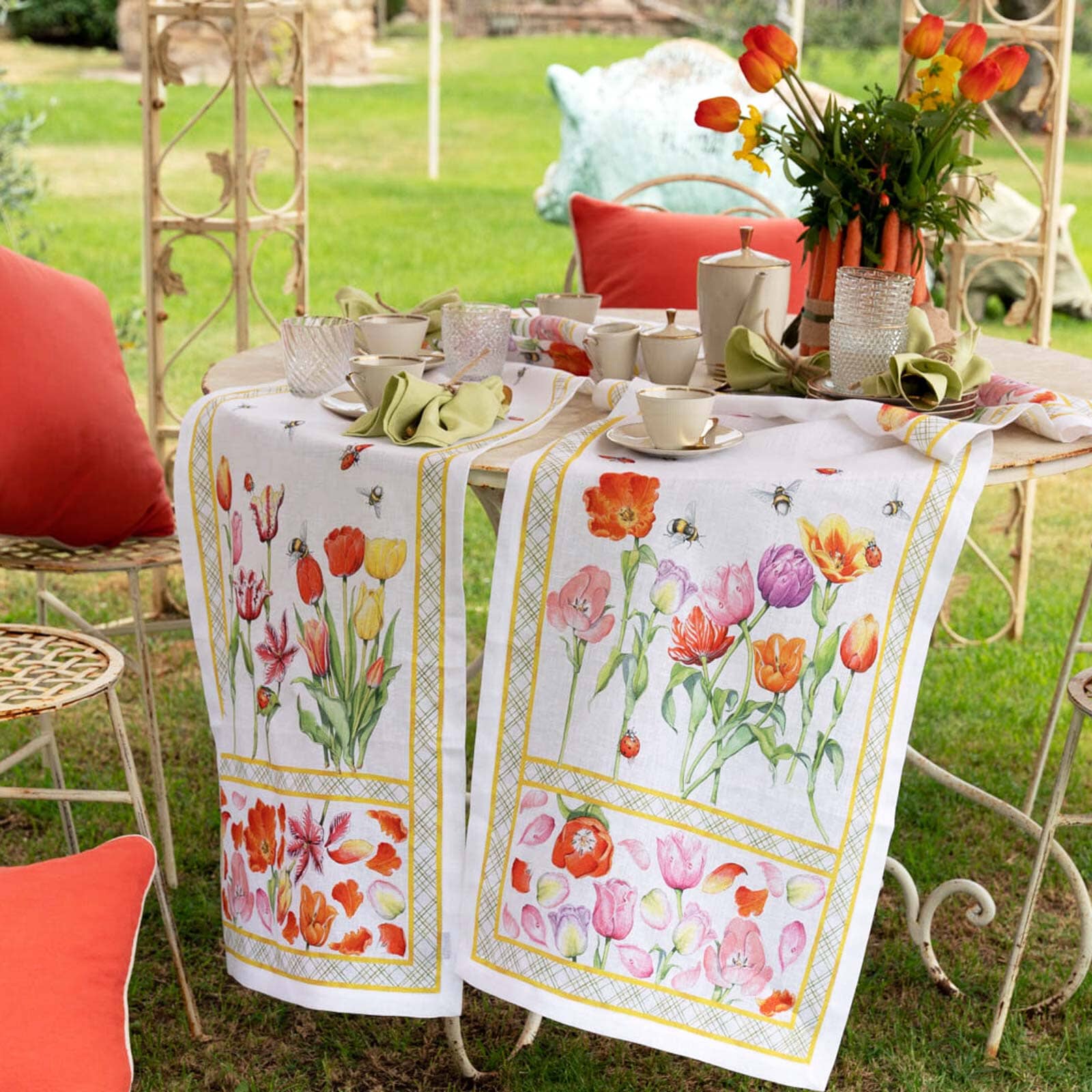 Runner da tavola in misto lino stampa floreale fiori primavera decoro  primaverile morbido resistente elegante made in italy 45 X 230 CM FIOR DI  COTONE
