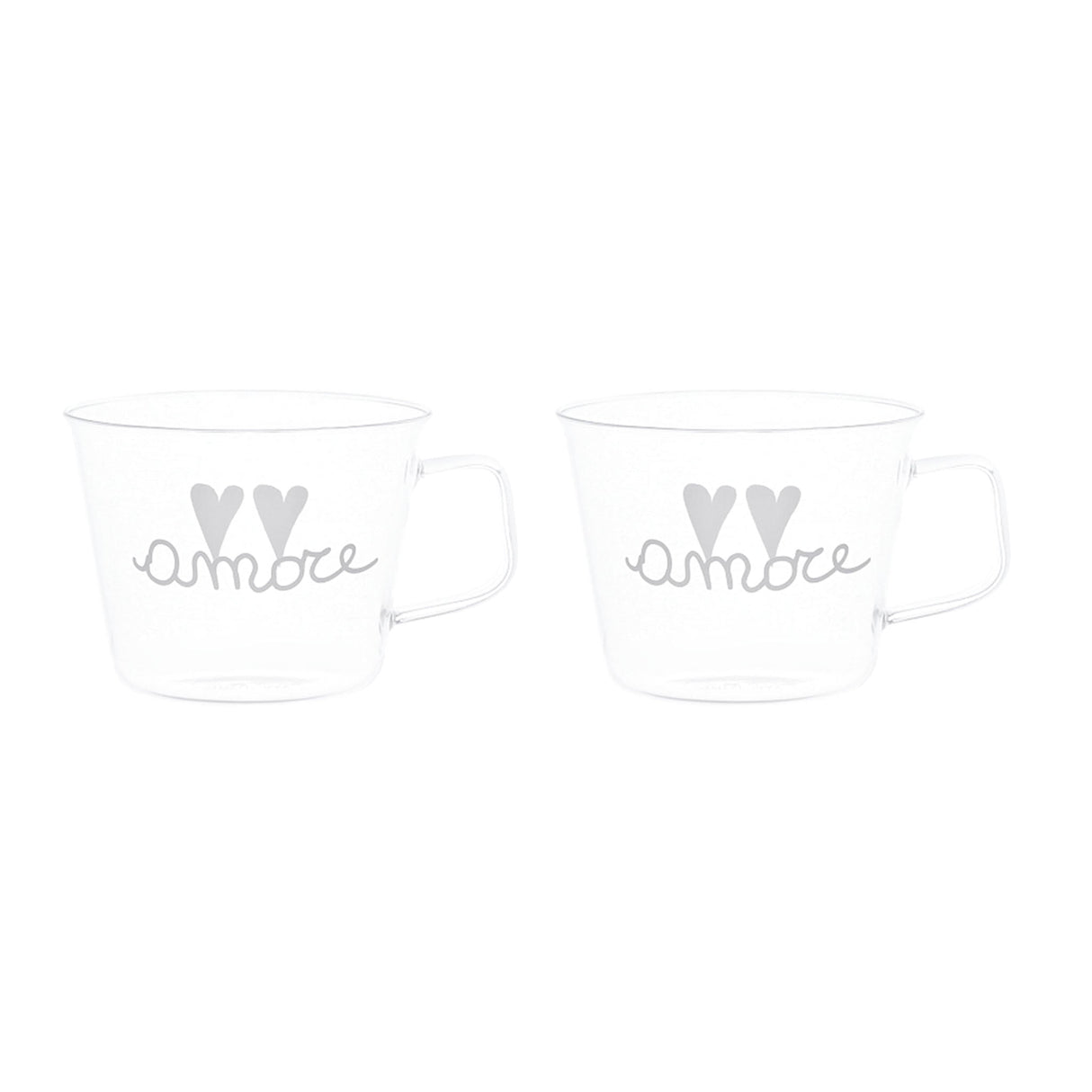 Set 2 Tazze in Vetro Borosilicato Serigrafate - Amore tazze Simple Day Bianco 