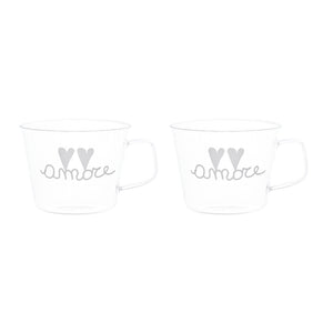 Set 2 Tazze in Vetro Borosilicato Serigrafate - Amore tazze Simple Day Bianco 