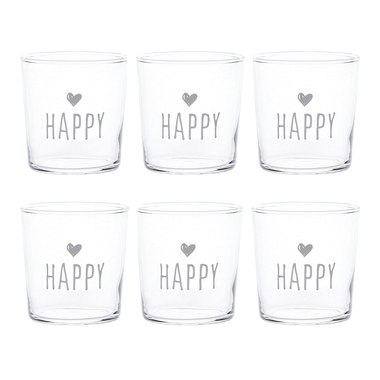 Set 6 Bicchieri Acqua Serigrafati - Happy Bicchieri Simple Day Bianco 