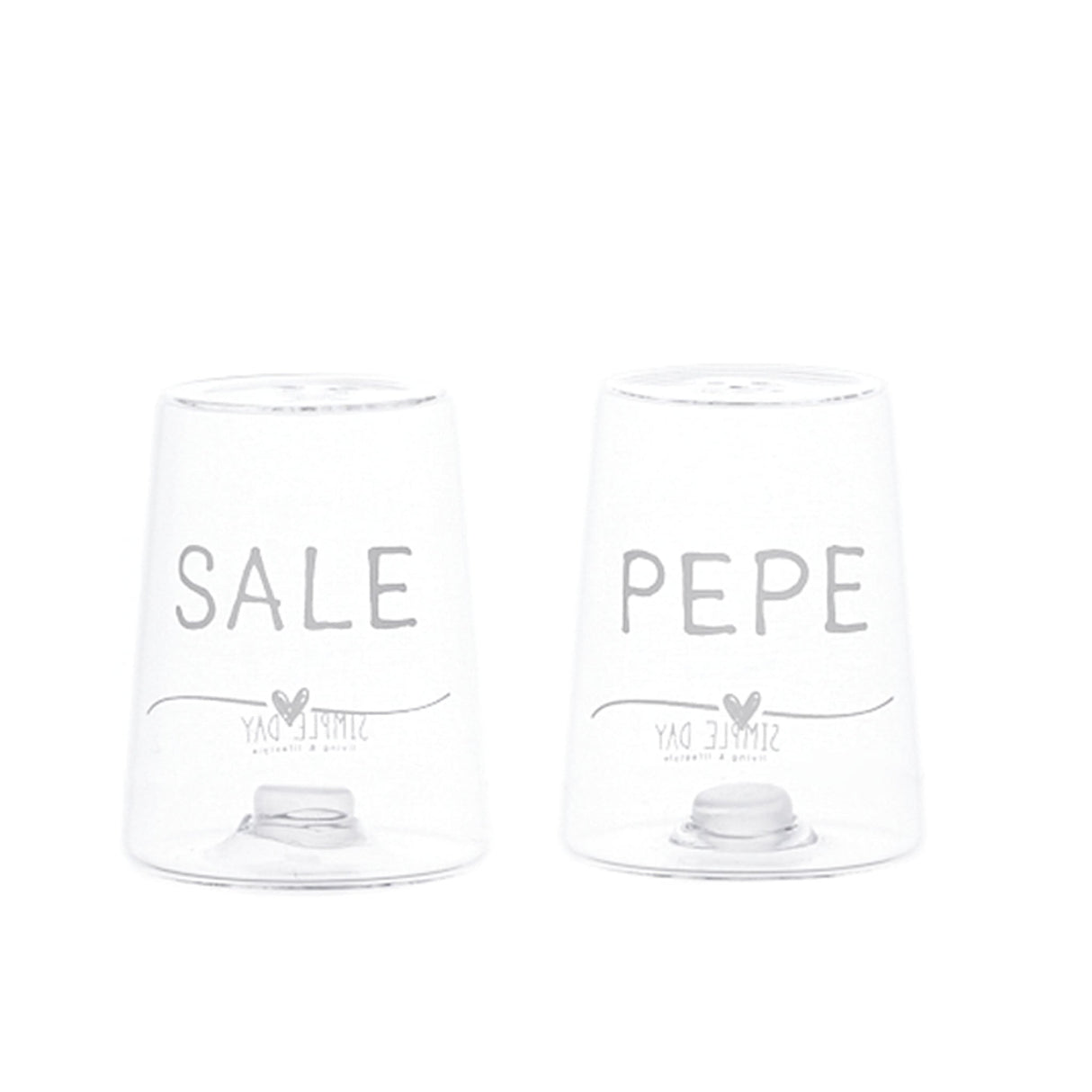 Set Sale e Pepe in Vetro Borosilicato Serigrafato - Sale e Pepe Cuore Set Sale Pepe Simple Day Bianco 